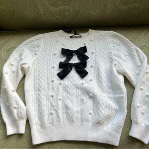 NWT WHBM Satin Bow Cable Knit Sweater Size Large